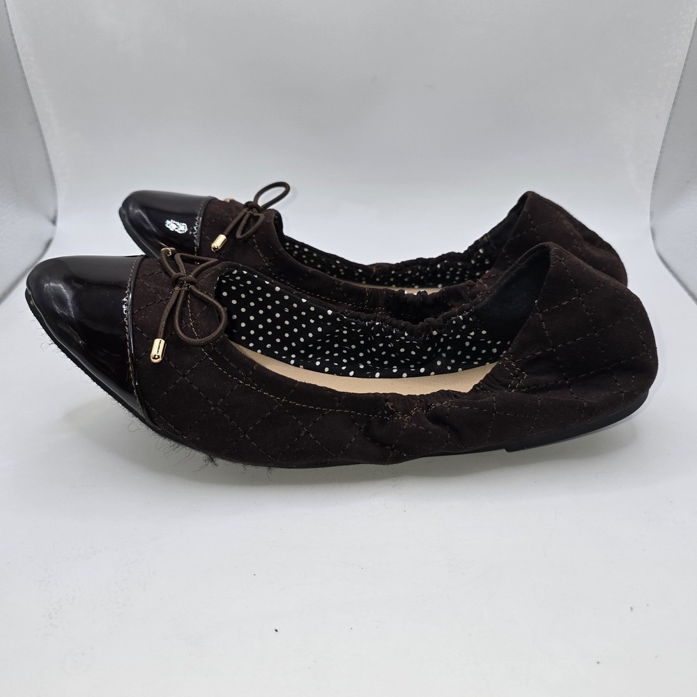 Cato Women's Brown Quilted Suede Patent Cap Toe Ballet Flats Size 9 Slip On
